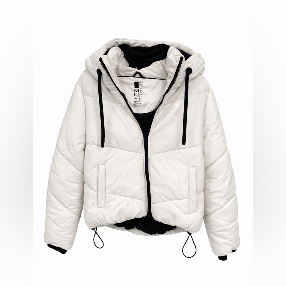 Marc New York Performance White Hooded Puffer Jacket Black Trim NWT Size M
